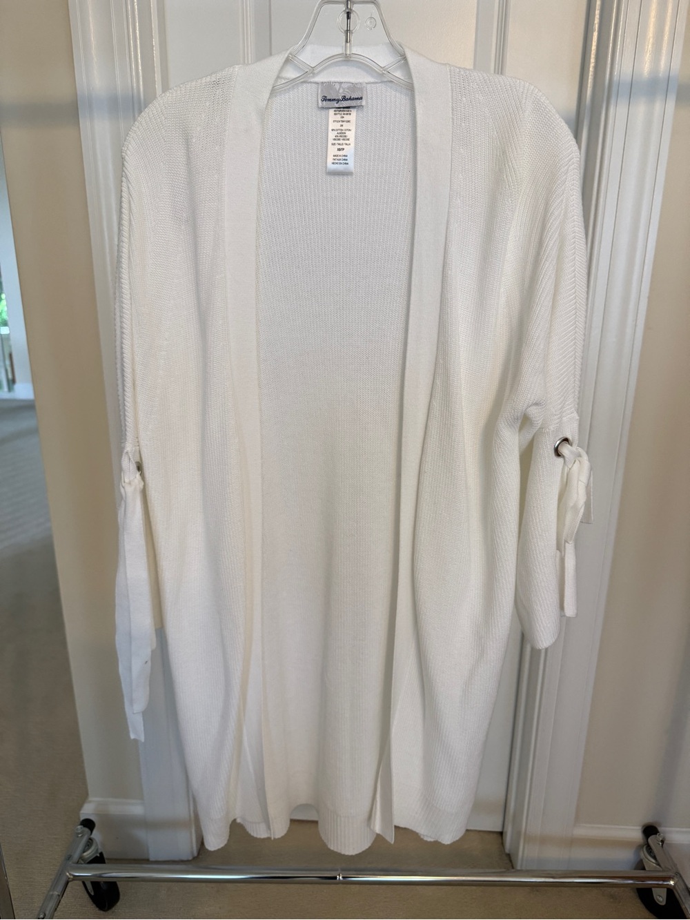 Tommy Bahama White Open-Front Tie-Sleeve Cardigan